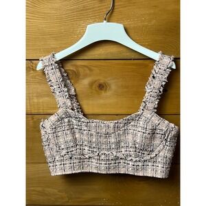 Wild Fable Pink Tweed Cropped Tank Top Bra Style Ruffle Straps Med Summer‎ NEW